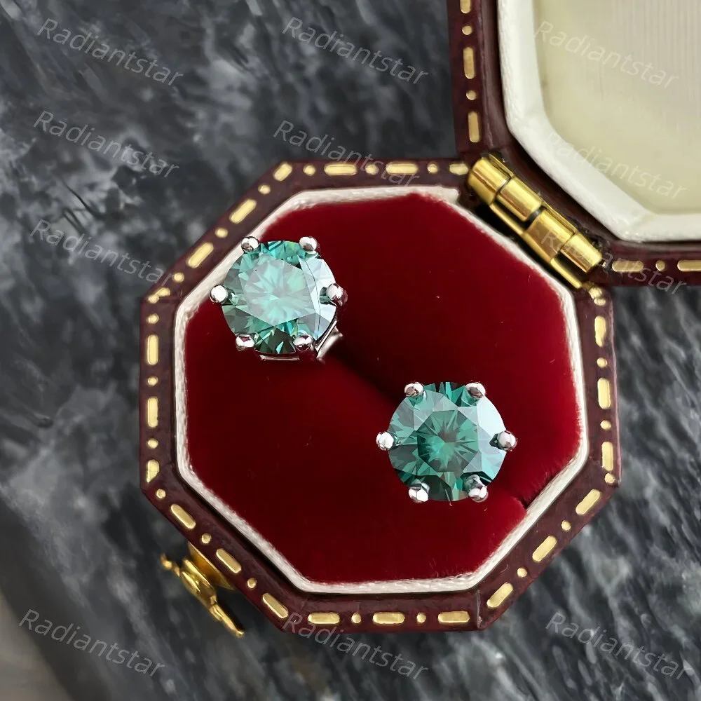 NEW Certified 2ct. t.w. Emerald Green Moissanite 6 Prone Solitaire Stud Earrings